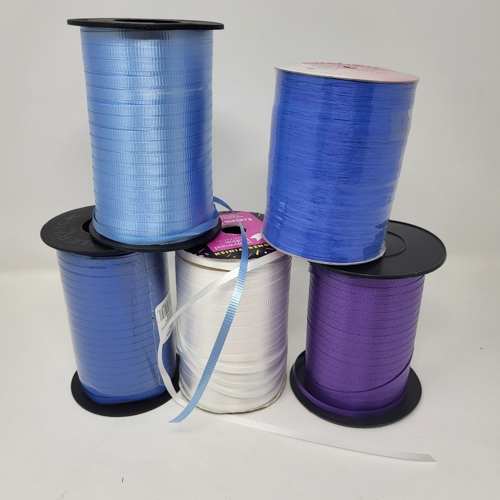 Bundle Of 5‎ Curling Ribbon And Raffia Ribbon Blue White Purple Gift Wrapping
